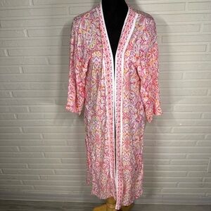 Loft Pink and White Floral Kimono Duster Swim Coverup, Women’s Size Small